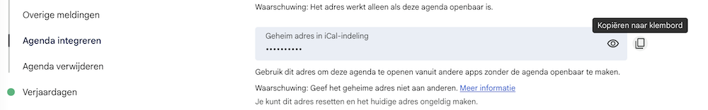 Geheim iCal adres