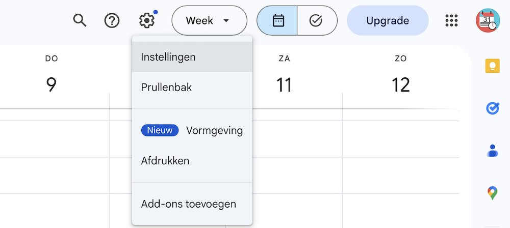 Google Agenda instellingen