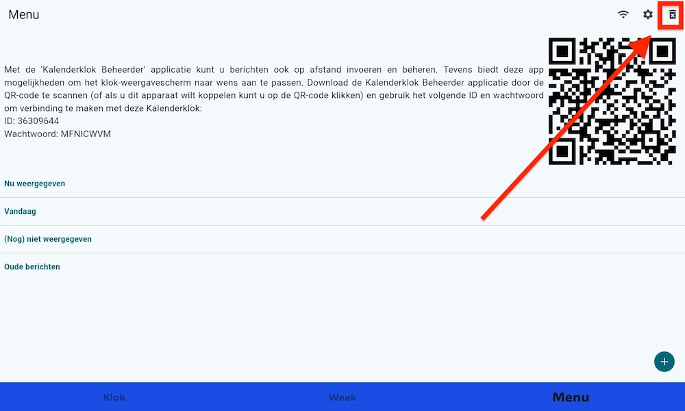 Optie om account te verwijderen in de Kalenderklok-app
